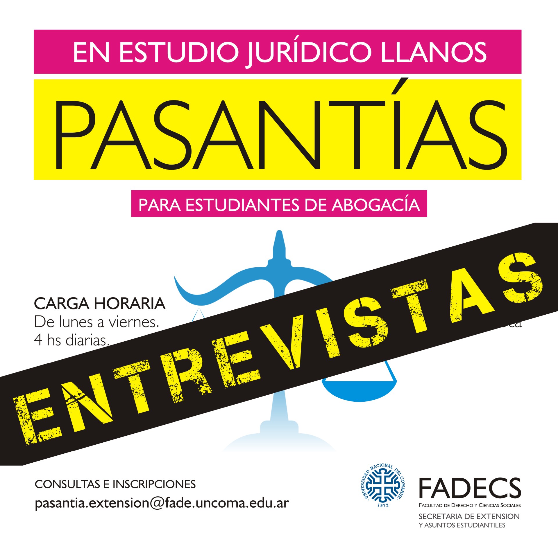 ENTREVISTAS DE SELECCIÓN PASANTÍAS EN ESTUDIO JURÍDICO LLANOS