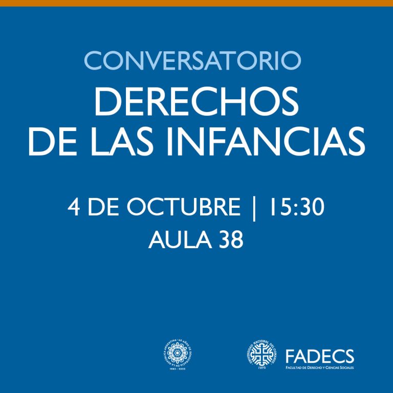 CONVERSATORIO DERECHOS DE LAS INFANCIAS La FADECS convoca al Conversatorio "Derechos de las infancias" con la profesora Rita Rodríguez, que se realizará el miércoles 4 de octubre a las 15:30 en el aula 38 de nuestra casa de estudios. La charla es organizada por los Seminarios de DDHH y es de carácter abierta y gratuita.