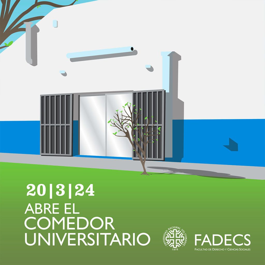 ABRE EL COMEDOR UNIVERSITARIO La Secretaría de Bienestar Estudiantil les informa que el miércoles 20 de marzo inicia el servicio de comedor universitario para la comunidad de Facultad de Derecho y Ciencias Sociales y la Facultad de Lenguas.