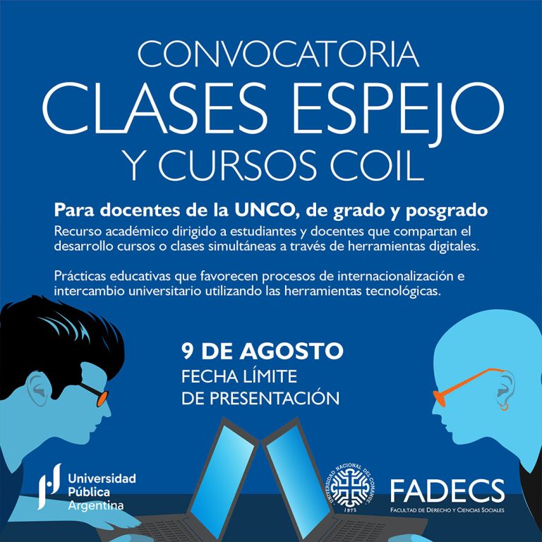 CONVOCATORIA COIL Y CLASES ESPEJO 2° SEM 2024 La Universidad Nacional del Comahue (UNCO), a través de la Subsecretaría de Relaciones Internacionales, informa que se encuentra abierta una nueva convocatoria interna para presentar propuestas de "Clases Espejo" para docentes de la UNCO, de grado y posgrado, con universidades socias del extranjero, preferentemente de habla hispana. ¿Qué son las Clases Espejo? Constituyen un recurso académico mediante el cual estudiantes y docentes de dos universidades distintas comparten el desarrollo de un curso o clase de manera simultánea a través de las variadas herramientas digitales disponibles. El desarrollo puede ser sincrónico y asincrónico de un curso completo, de una parte del mismo o la realización de eventos académicos comunes para compartir experiencias de enseñanza con estudiantes de ambas universidades. Las clases espejo son otro tipo de prácticas educativas que permiten favorecer procesos de internacionalización e intercambio universitario. Se busca romper fronteras y barreras culturales y académicas, logrando así un intercambio de saberes entre las universidades participantes utilizando las herramientas tecnológicas. El COIL está definido como una metodología que engloba un nuevo paradigma de enseñanza y aprendizaje que desarrolla la conciencia intercultural en entornos de aprendizaje compartidos. Es un formato de internacionalización en casa que se extiende por todo el mundo, utilizando Internet para conectar a estudiantes y profesores con sus pares en el extranjero. Inicialmente, los maestros de dos culturas trabajan juntos para desarrollar un programa de estudios compartido, lo que lleva a la participación y el aprendizaje de los estudiantes mediante la experiencia y la colaboración. Los cursos dan un nuevo significado contextual a las ideas y los textos que exploran, al tiempo que brindan a los estudiantes nuevos espacios en los que desarrollar su conciencia intercultural. Es importante que nos detallen si la actividad se encuadra dentro de actividades regulares (clases de grado o posgrado, etc.) o son acciones eventuales que surgen por la presente Convocatoria. Los cursos COIL a diferencias de las clases espejo son acciones de mas largo plazo. Aquí dejo un video explicativo de COIL de la UAMEX con quien trabajamos en ello: https://www.youtube.com/watch?v=0uKSkkWZdaY&feature=youtu.be En este formulario recopilaremos los datos necesarios para avanzar en iniciativas con contactos previos y sin ellos: enlace de postulación: https://forms.gle/QCgksFf5u8HzFqnK9 Las consultas se reciben en el correo proyectos.internacionales@central.uncoma.edu.ar