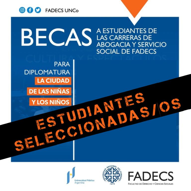 ESTUDIANTES SELECCIONADAS/OS PARA LA DIPLOMATURA "LA CIUDAD DE LAS NIÑAS Y LOS NIÑOS" La Secretaría de extensión informa el listado de estudiantes seleccionadas/os para cursar la nueva edición de la diplomatura "La ciudad de las niñas y los niños" SERVICIO SOCIAL Gomez Ludmila Gaynor Ana García Torre Giuliana Sánchez Diego Agustín Arraztoa Araya Azul Abigail Sandoval Karen Sabrina ABOGACIA Giaccio Manjon Suellen Alvarez Florencia Zapana Aguilar Ramiro Manrique Marianela Mabel