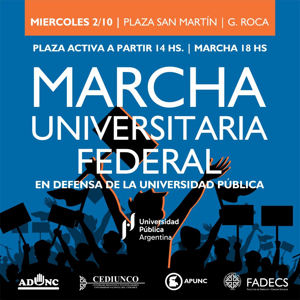 MARCHA UNIVERSITARIA FEDERAL, ESTE 2 DE OCTUBRE DESDE PLAZA SAN MARTÍN