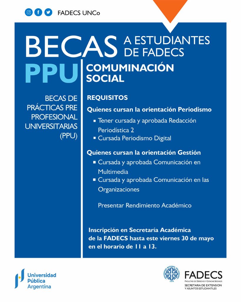 INSCRIPCIÓN PARA BECA PPU PARA LA CARRERA DE COMUNICACIÓN SOCIAL