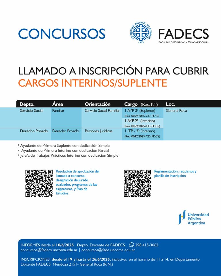 LLAMADO A INSCRIPCIÓN PARA CUBRIR CARGOS INTERINOS / SUPLENTE