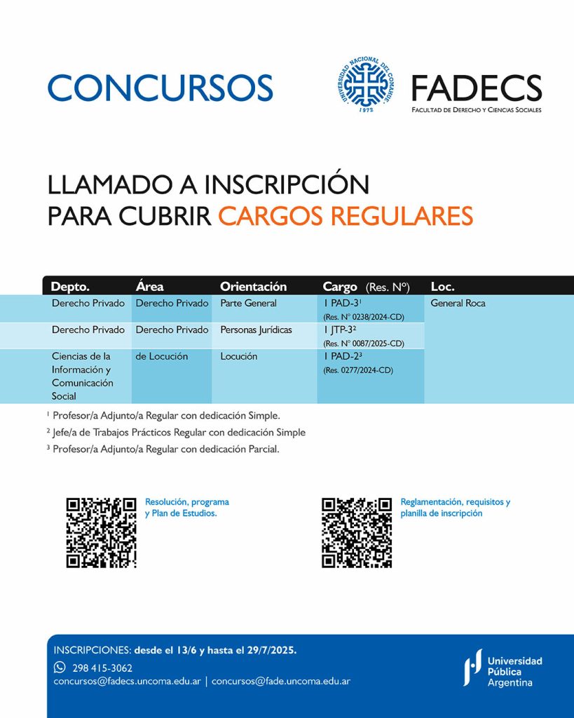 LAMADO A INSCRIPCIÓN PARA CUBRIR CARGOS REGULARES