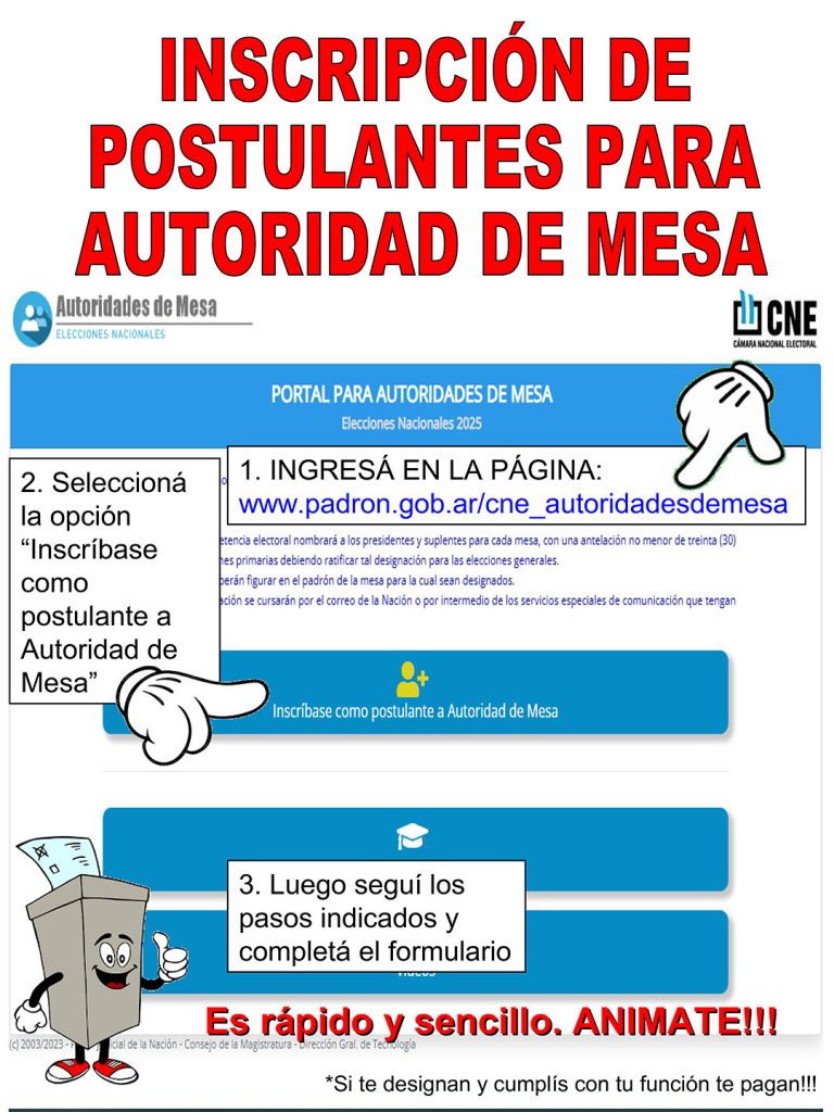 CONVOCATORIA A POSTULANTES PARA AUTORIDAD DE MESA
