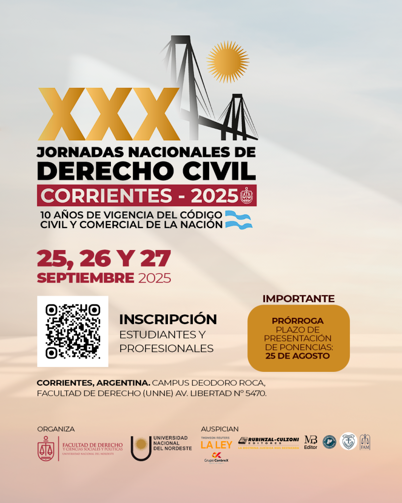 XXX Jornadas Nacionales de Derecho Civil PRORROGAN EL PLAZO PARA LA PRESENTACION DE PONENCIAS