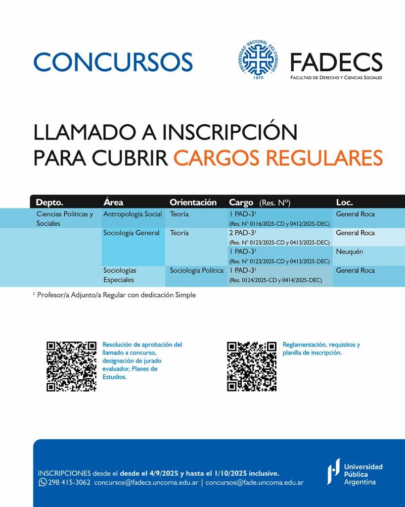 LLAMADO A INSCRIPCIÓN PARA CUBRIR CARGOS REGULARES