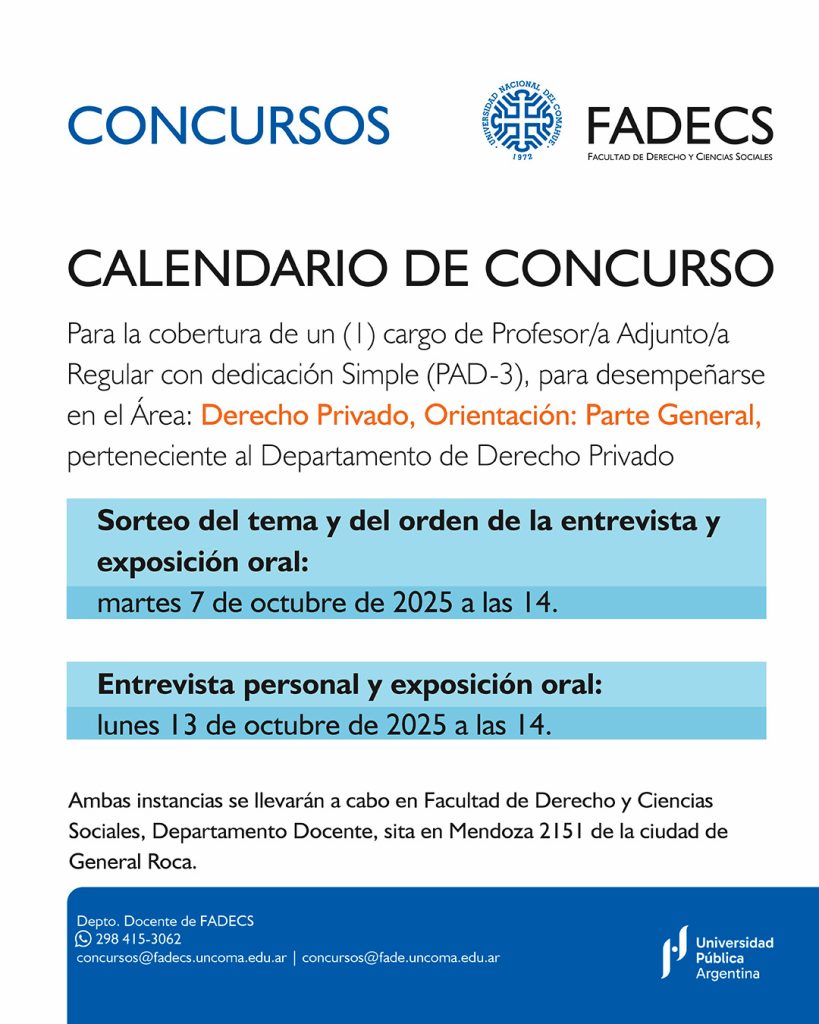 DEPARTAMENTO DOCENTE INFORMA CALENDARIO DE CONCURSO