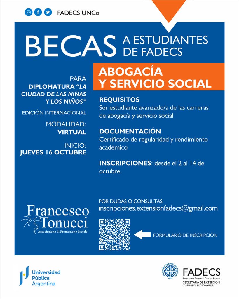 BECAS PARA LA DIPLOMATURA “LA CIUDAD DE LAS NIÑAS Y LOS NIÑOS” EDICIÓN INTERNACIONAL