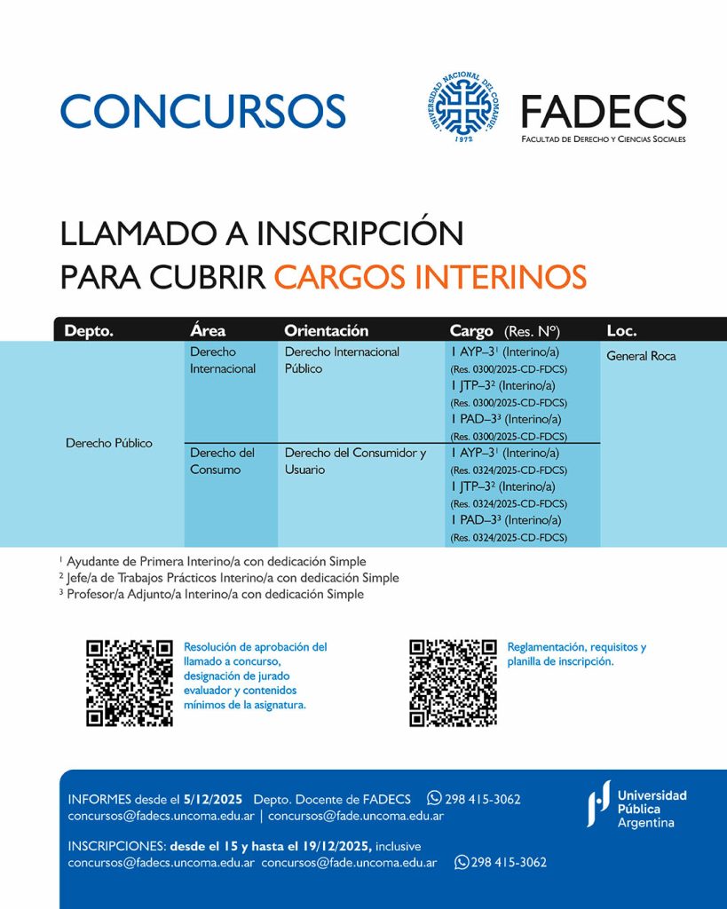 LLAMADO A INSCRIPCIÓN PARA CUBRIR CARGOS INTERINOS