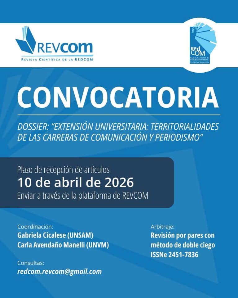 REVCOM ABRE CONVOCATORIA PARA PUBLICAR ARTÍCULOS SOBRE EXTENSIÓN UNIVERSITARIA EN CARRERAS DE COMUNICACIÓN