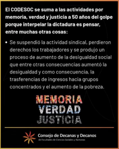 CODESOC Y MEMORIA: VERDAD Y JUSTICIA A 50 AÑOS DEL GOLPE