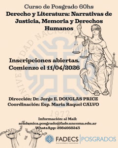 Inscripciones al Curso de Posgrado | DERECHO Y LITERATURA: NARRATIVAS DE JUSTICIA, MEMORIA Y DERECHOS HUMANOS