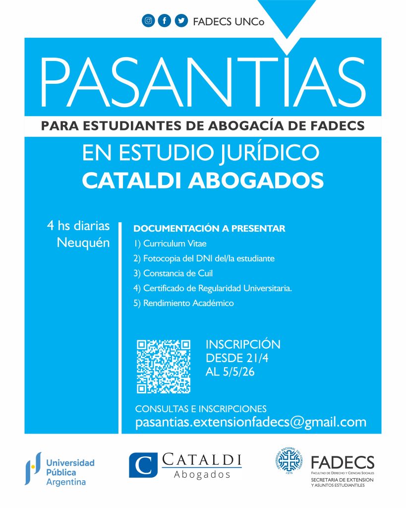 CONVOCATORIA A PASANTÍA EN ESTUDIO JURÍDICO CATALDI ABOGADOS 2026