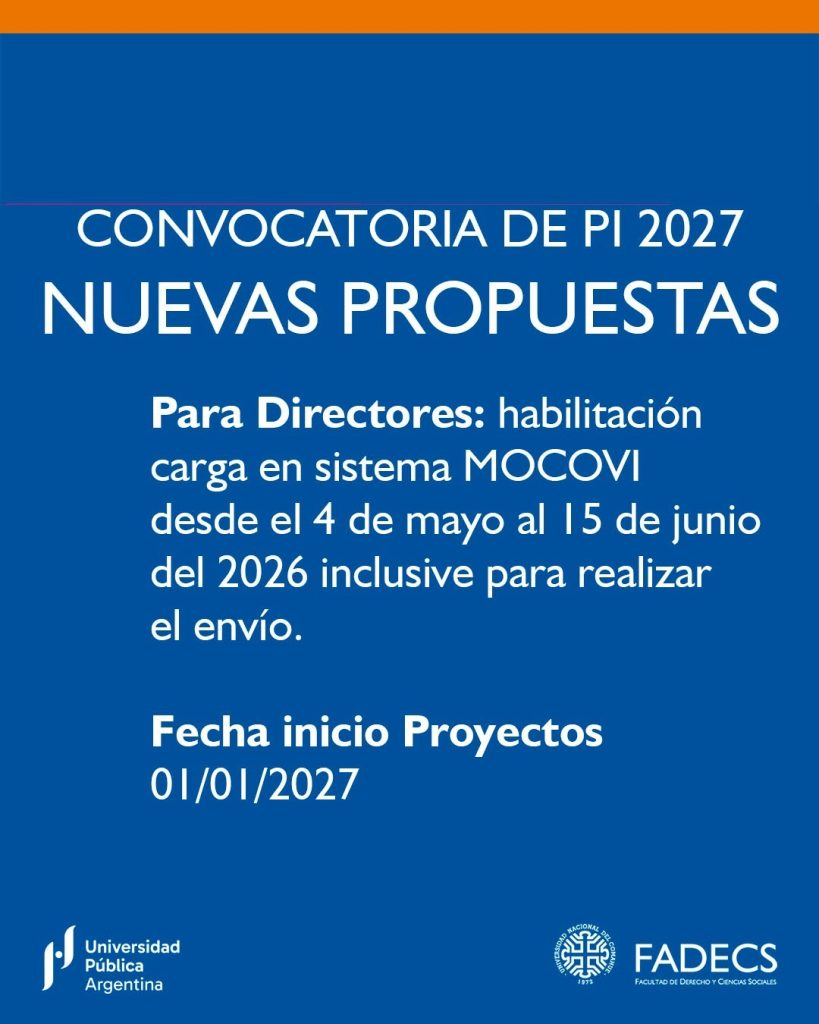 CONVOCATORIA DE PI 2027 NUEVAS PROPUESTAS 
