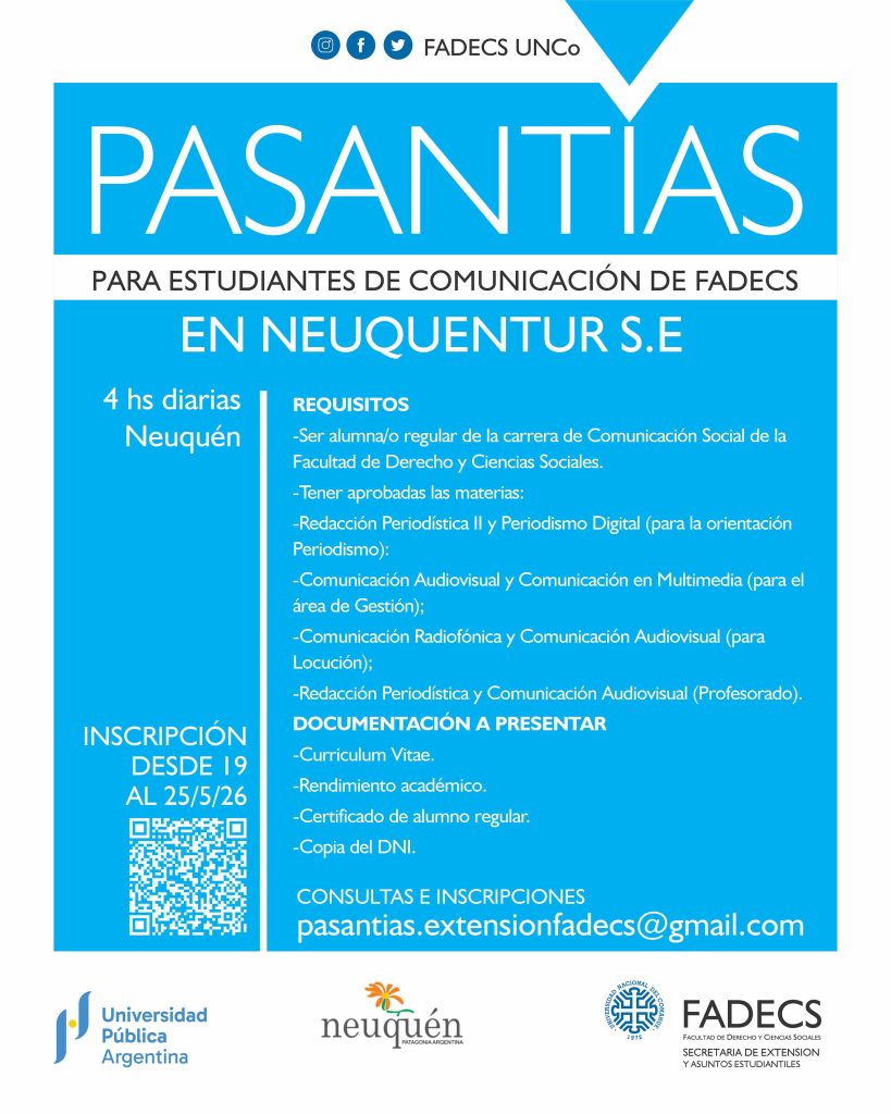 CONVOCATORIA A PASANTÍA EN NEUQUENTUR S.E. (NEUQUÉN)