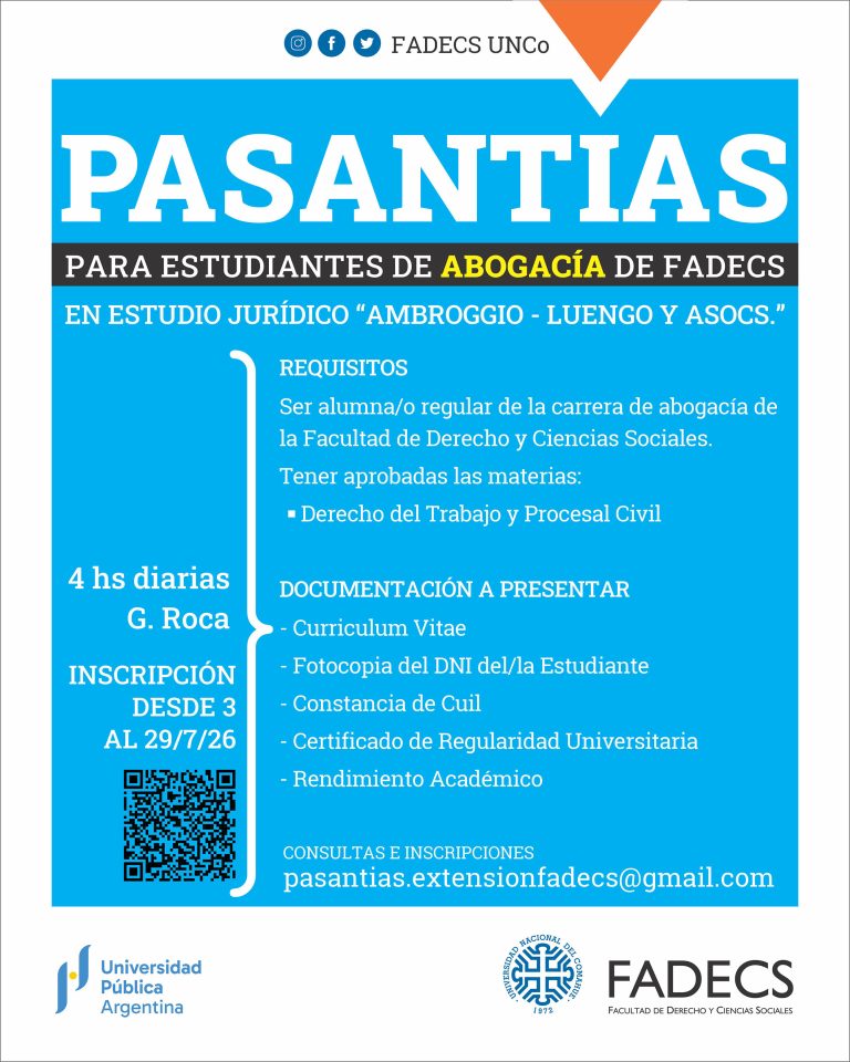 CONVOCATORIA A PASANTÍA EN EL ESTUDIO JURÍDICO “AMBROGGIO - LUENGO Y ASOCIADOS”