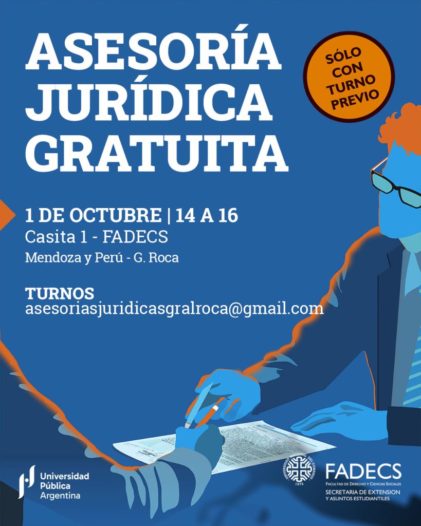 PRÓXIMA FECHA DE LAS ASESORÍAS JURÍDICAS GRATUITAS DE LA FADECS-UNCOMA