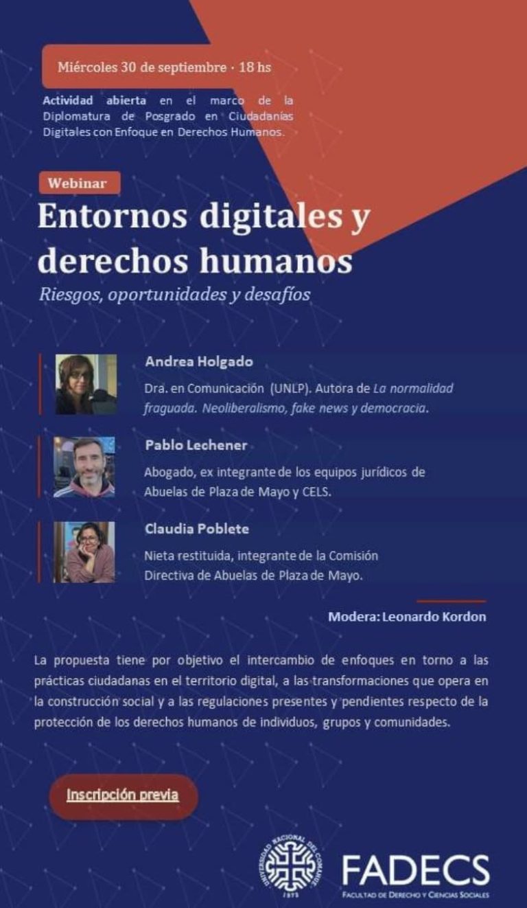 ENTORNOS DIGITALES Y DERECHOS HUMANOS. Riesgos, oportunidades y desafíos.